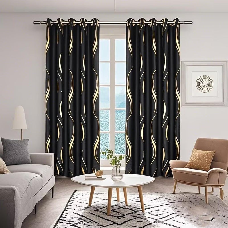 MYRU 1 Pair Blackout Curtains for Bedroom, Luxury Striped Curtains for Living Room (Black and Gold, 2 x 54 x 96 Inch) - Image 2